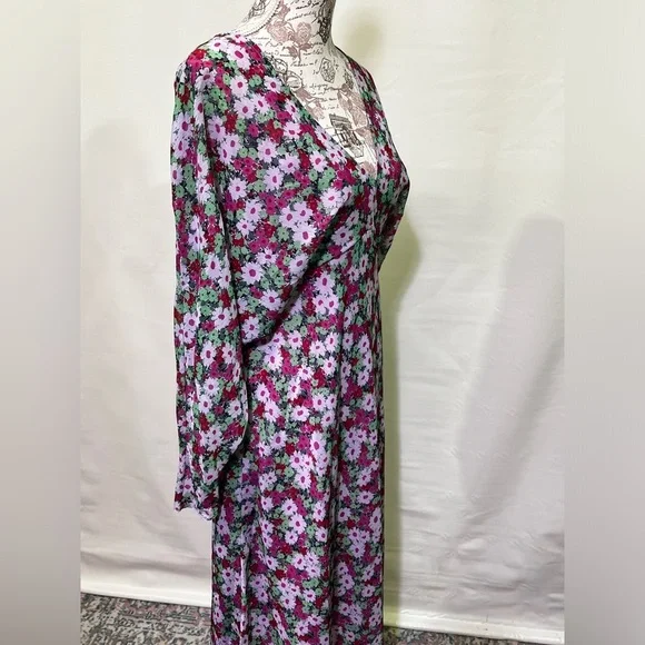 ASOS Pink and green floral deep V midi dress size 8. - Picture 10 of 16